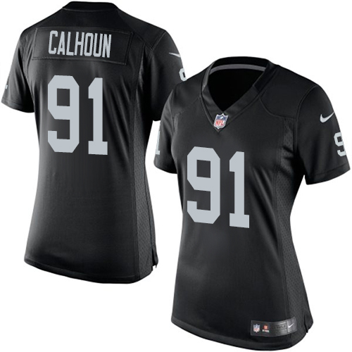 Women's Elite Shilique Calhoun Nike Jersey Black Home - #91 NFL Oakland Raiders